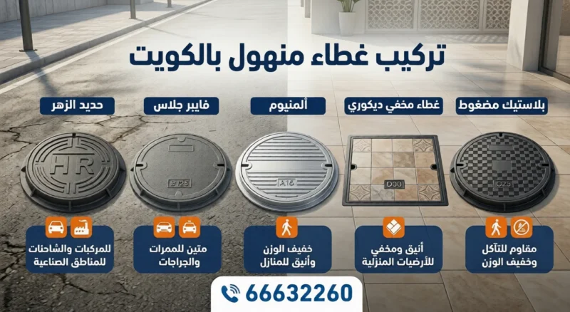 تركيب غطاء منهول بالكويت مع أنواع الأغطية المختلفة لمنع الروائح والحشرات